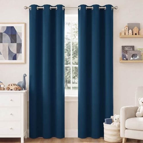 NICETOWN Morrocan Blue Room Darkening Curtains 84 Inches Long 2 Panels for Living Room, Bedroom, Nursery Summer Thermal Insulated Blackout Drapes Grommet Noise Reducing Window Curtains, W40