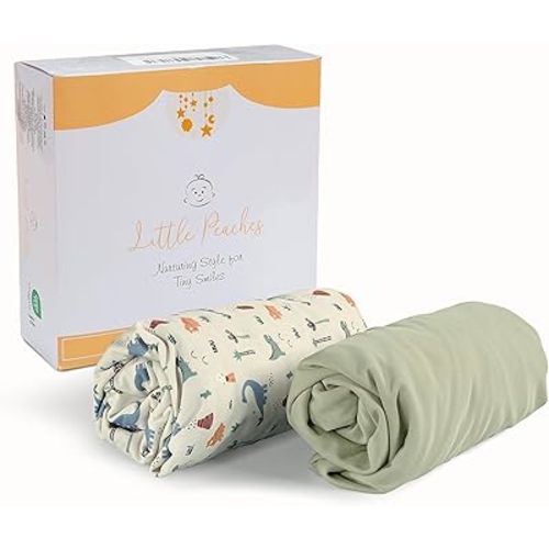 Baby Crib Sheets - Neutral Super Soft & Breathable Dinosaur Sheets for Boys, 4 Way Stretch Knitted Fitted, 2 Pack