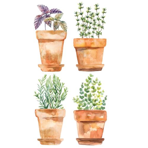 RoomMates Brown & Green Watercolor Potted Herbs Wall Decals