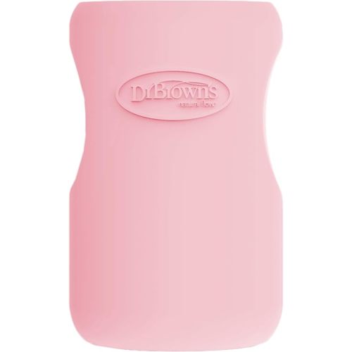 Dr. Brown's Natural Flow Options+ Glass Baby Bottle Sleeves,100% Silicone,9 oz,Wide-Neck,Pink