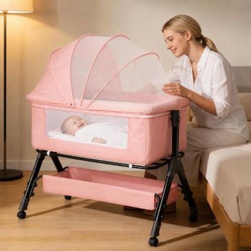 KmaierBaby Bassinet 3 in 1 Baby Bassinet Bedside Sleeper, Easy Assemble And Folding Portable Baby Cradle,Pink