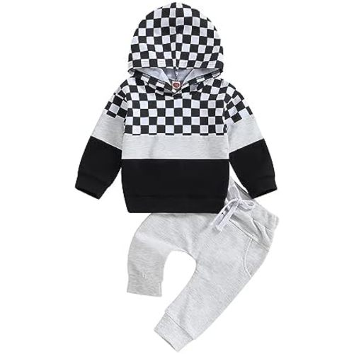 Toddler Baby Boy Clothes Color Block Hooded Sweatshirt Pullover Jogger Pants 2Pcs Fall Winter Sweatsuit Outfit
