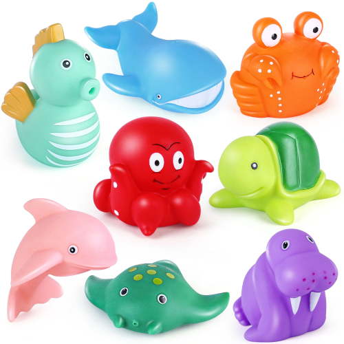 LotFancy 8Pcs Bath Toys for Toddler Infant, No Hole Mold Free Sea Animal Baby Bath Tub Toys