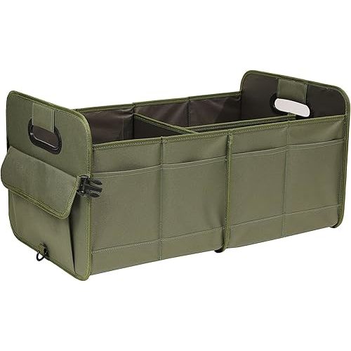 Car Trunk Organizer, Green, Foldable, Non-slip, Adjustable, Multiple Compartments, 600D Oxford Cloth Material