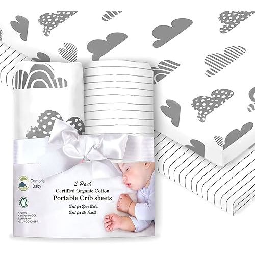 100% Organic Cotton Fitted Sheets for Graco Pack n Play, Babyletto, Pamo Babe, Hiccapop, Dream on Me, Evenflo, Baby Trend, Hygge Hush Portable/Mini Crib/Playards