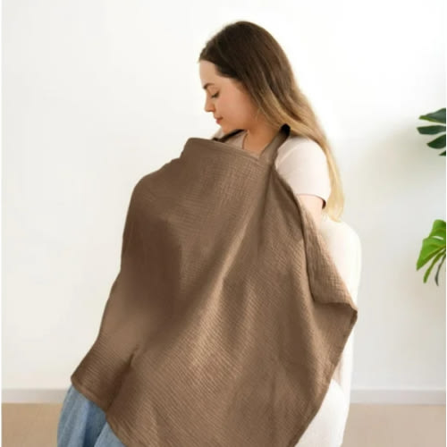 Muslin Nursing Covers for Breastfeeding,Privacy Breast Feeding Cover with Arch Neckline,Cotton Nursing Apron