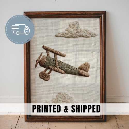 Vintage Airplane Nursery Wall Art Whimsical Plane Kids Room Decor Playroom Art Soft Neutral Childrens Wall Print Travel Theme Wall Art | 111