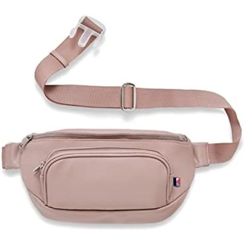 Kibou Vegan Premium Leather Fanny Pack Diaper Bag With Detachable Compact Changing Pad & Baby Wipes Storage - Wear as Belt Bag, on Waist, or Crossbody (Blush)