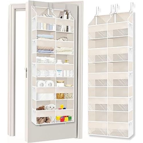 Over the Door Organizer 5 Tiers,Extra Large Behind Door Storage of 10 Compartments,50 lbs Weight Capacity Over the Door Storage, Door Hanging Organizer for Closet, Diaper Organizer, Toy Storage, Beige
