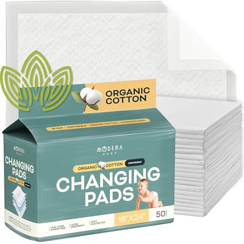 Organic Cotton Disposable Changing Pad Liners | Large 18x24 Hypoallergenic Ultra Absorbent & Waterproof Super Soft, Quilted Underpads for Baby Diaper Table & Travel, Leak Proof & Mess Free [50-Pack]