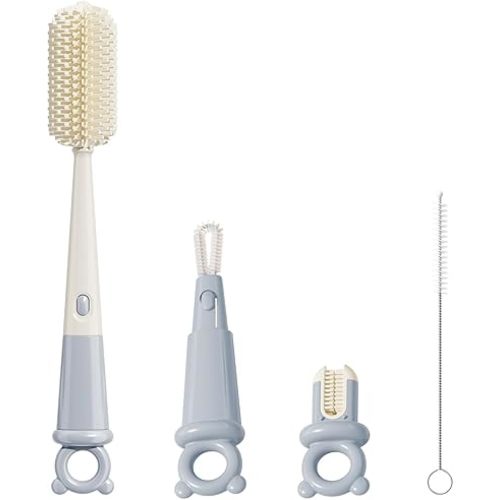 Silicone Cleaning Brush Kit - Bottle Brush Cleaner Set for Baby Bottle, Sports Water Bottles, Sippy Cups, Water Cups, Cups, Coffee Mugs, Tumblers（Gray）