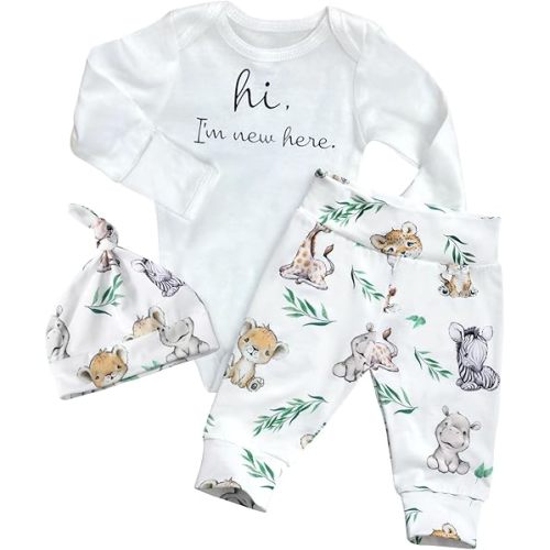WIQI Newborn Boy Clothes Letter Print Long Sleeve Baby Romper+Cute Animal Pants With Hat 3PCS Baby Boy Spring Summer Outfits