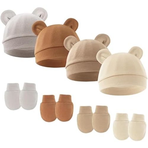 AMMENGBEI Baby Hat Mittens Newborn Hats for Boys Baby Hats 0-6 Months Beanie Caps