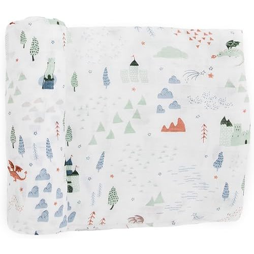 Little Unicorn Deluxe Swaddle | Single | 100% Rayon Muslin from Bamboo | Super Soft | Newborns and Infants | Large 47” x 47” | Machine Washable (Dragon Days)