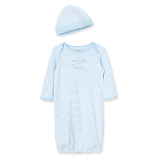 Little Me Clothes for Baby Boys' 2-Piece Nightgown and Cap Set 100% Cotton with Elastic Bottom, Baby Essentials, 0-3 Months
