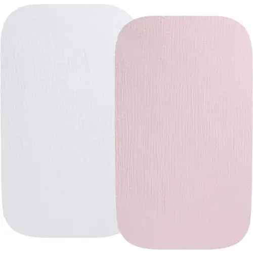 Muslin Bassinet Sheet Compatible with Baby Delight Beside Me Dreamer Bassinet, 2 Pack Cotton Stylish Boho Fitted Bassinet Sheets Super Soft for Baby White & Pink