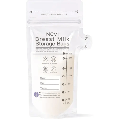 NCVI Breastmilk Storage Bags, 180 Count Milk Storage Bags for Breastfeeding, 7oz Breast Milk Storage Bags with Temp-Sensing, Doubled-Sealed, Hygienically, Self Standing, Easy Pour Spout, BPA Free