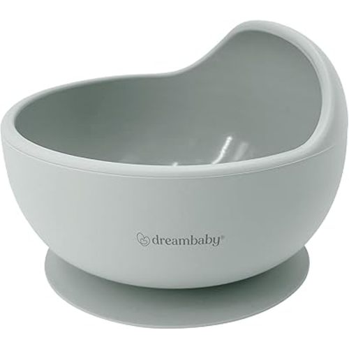 Dreambaby Silicone Suction Scooper Bowl - High Edge for Self Feeding - 100% Food Grade Silicone Bowl for Baby Led Weaning, Seafoam