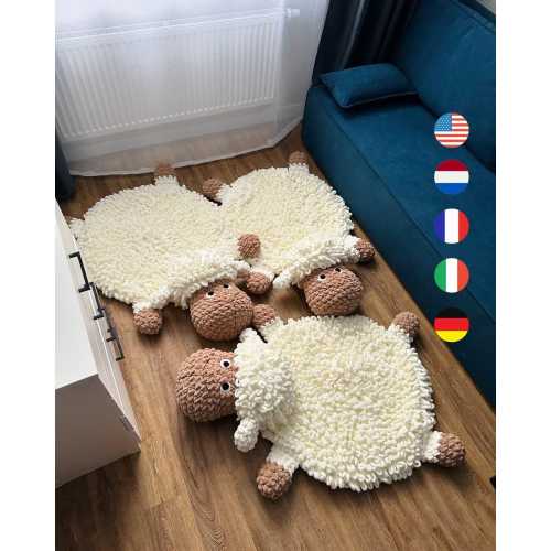 Crochet Fluffy Sheep Rugs Crochet Pattern, kids rug, playroom rug, fluffy sheep rug crochet, Multi language ENG/DUTCH/FR/Italian/German