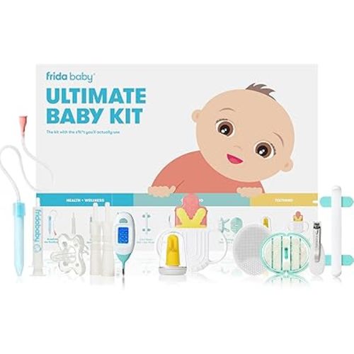 Frida Baby Ultimate Baby Kit | Baby Essentials Gift Set Includes Wellness, Sick Day, Gas Relief Essentials, Grooming Tools & Teething Toys