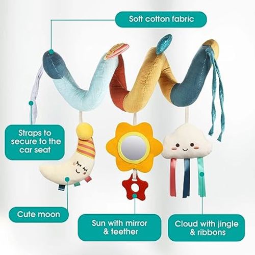 Elsonap Car Seat Toys Stroller Toys Newborn Toys Baby Toys 0-6 Months, Infant Toys 0-3 Months Baby Toys 3-6 Months for Mobile Crib Bassinet with Squeak Mirror Teether for 0 3 6 9 12 Boys Girls Babies - Muliticolored