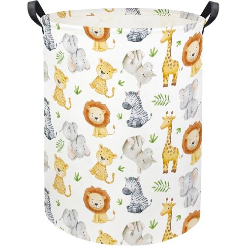 HIYAGON Woodland Baby Laundry Basket Animal Baby Hamper for Nursery Girl Kids Hamper Cute Kids Toys Storage Bin Organizer Animal Nursery Decor for Home(Green Animal)