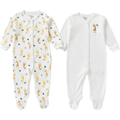 100% Cotton Infant Baby Footies 2-Pack with Snap/Zipper, 0-12 Months Soft Casual Newborn Baby Clothes