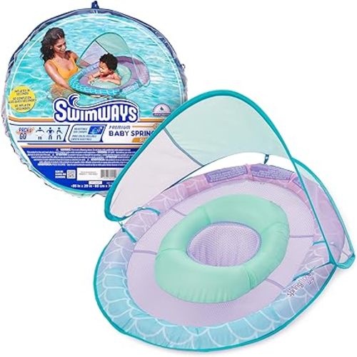 Swimways Baby Spring Float, Baby Pool Float with Canopy & UPF Protection, Swimming Pool Accessories for Kids 9-24 Months