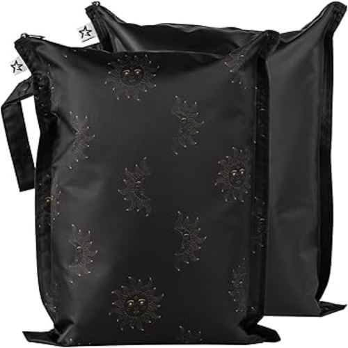 Tiny Twinkle Mess-proof Wet Bags 2 Pack Waterproof and Washable Bag for Travel storage, Stroller, Daycare, Baby Diapers, Yoga, Beach, Pool, Wet Toddler Swimsuits (Midnight)