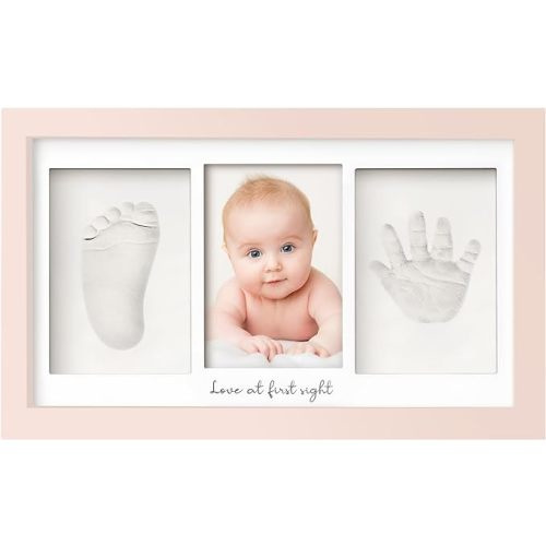 Baby Hand and Footprint Kit - Baby Footprint Kit, Newborn Keepsake Frame, Baby Handprint Kit, Personalized Baby Gifts, Nursery Decor, Baby Shower Gifts for Girls Boys(Petal Pink) - Duo Frame, 13" x 7.9"
