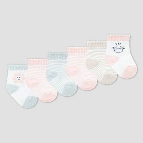 Huggies Baby 6pk Socks - Brown: Organic Cotton, Lightweight Knit, Giraffe Pattern, Rib Cuffs, Ankle Height, 0-6 Months