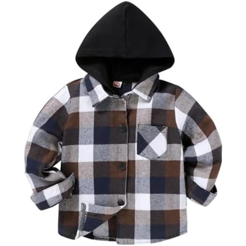 YOUNGER STAR Toddler Kids Boys Girls Flannel Hooded Plaid Shirt Button Baby Red Plaid Shirt Plaid Shirt Hooded Clothes
