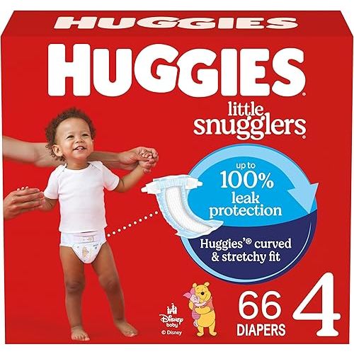 Huggies Size 4 Diapers, Little Snugglers Baby Diapers, Size 4 (22-37 lbs), 66 Count, Packaging May Vary