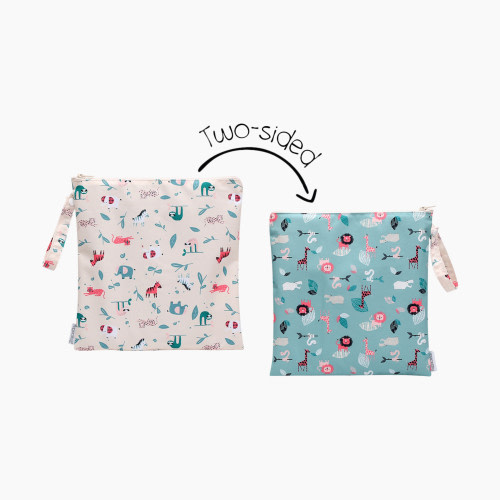 FlapJackKids Two-Sided Wet Bag - Pink Zoo