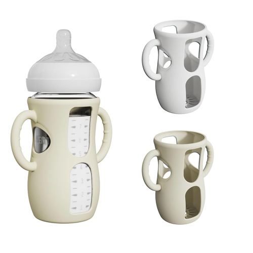 2 Pack Silicone Sleeves for Avent Natural Glass Bottles, Anti Breakage Baby Bottle Protector with Easy-Grip Handle, Compatible Philips Avent Glass Natural Bottle 8 oz, Not for Infant Use