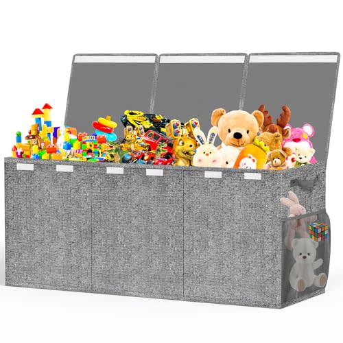 Beadsky Extra Large Toy Box Chest with Lids, Collapsible Sturdy Toy Storage Organizer, Kids Toy Boxes Bins Baskets for Boys, Girls, Nursery, Living Room, Playroom, 40"x14"x16" (Gray)