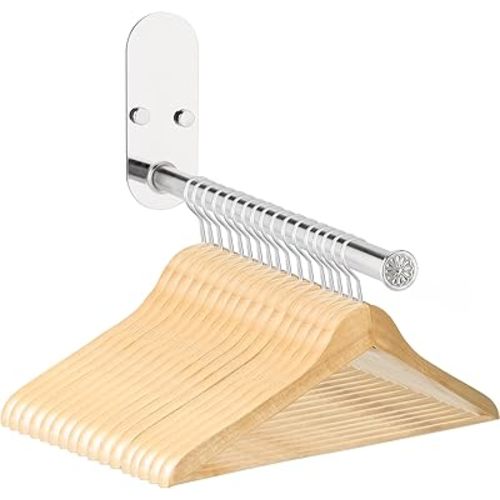 Stainless Steel Clothes Hanger Storage Rack,Wall Mounted Clothes Hanger Organizer, Clothes Bar-Hanger Holder Hooks, Laundry Room Coat Hanger,Space Saving Adhesive OR Drilling Installation