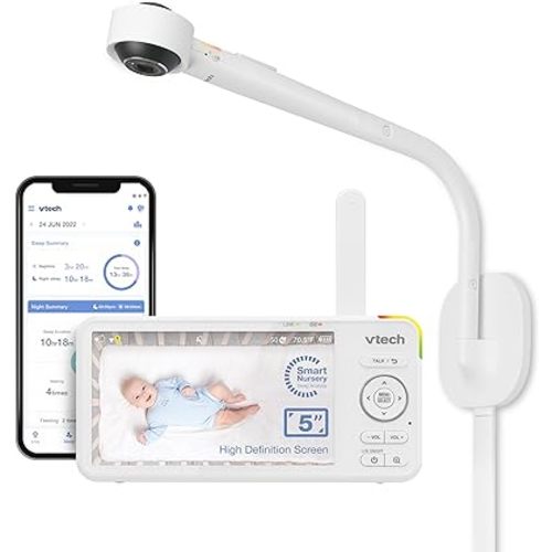 VTech VC2105 1080p FHD WiFi Smart Baby Monitor with 5" 720p HD LCD Screen. Over-The-Crib, Remote Access, Intelligence Built-in, Sleep Analysis, Rollover & Face Cover Detection, 18 hrs Recording