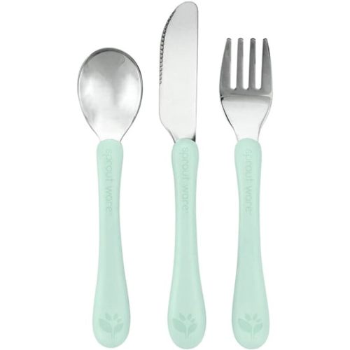 Green Sprouts® Stainless Steel & Sprout Ware® Kids' Cutlery, 12mo+, Plant-Plastic, Dishwasher Safe, Ergonomic, Tested for Hormones - Light Sage