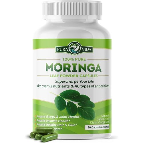 PURA VIDA MORINGA Capsules Single Origin Moringa Powder Organic. Moringa Leaf. Energy, Metabolism, & Immune Support. 120ct. 500mg Caps.
