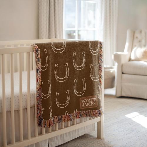 Personalized Cowboy Horseshoe Baby Blanket, Western Baby Blanket, Horseshoe Name Blanket, Rustic Nursery Throw, Custom Baby Gift Horseshoe