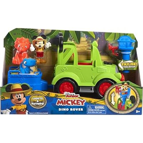 Disney Junior Mickey Mouse Funhouse Dino Rover 6-piece Play Figures and Vehicle Playset, Officially Licensed Kids Toys for Ages 3 Up by Just Play