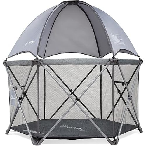 Baby Delight Go with Me Eclipse Deluxe Portable Playard | Playpen | Sun Canopy | Indoor and Outdoor | Ultra Padded Nylon Floor | Elephant Grey