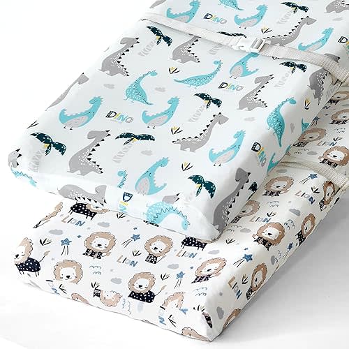 BROLEX Changing Pad Covers for Baby: Boy Girls Ultra Stretchy Soft 2 Pack Dinosaur Lion
