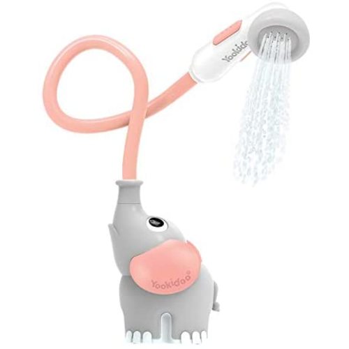 Yookidoo Baby Bath Shower Head - Elephant Water Pump and Trunk Spout Rinser - for Newborn Babies in Tub Or Sink (Pink)