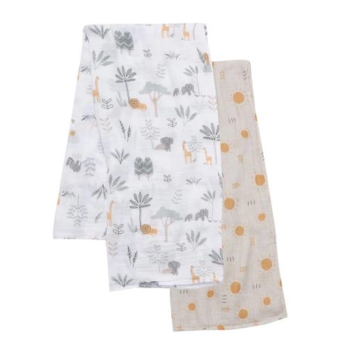 Lambs & Ivy Jungle Adventure 2-Pack Cotton Muslin Newborn Baby Swaddle Blankets