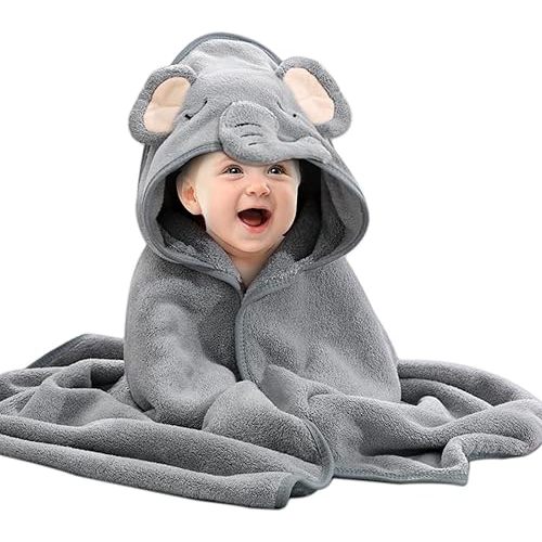 Baby Hooded Towel, Baby Blanket,Unique Animal Design Ultra Soft Absorbent and Non-Balling Cotton Baby Bath Towel, for Boy and Girl(Grey)