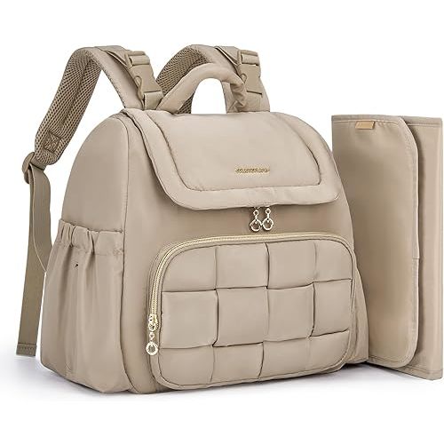 mommore Small Diaper Bag, Mini Baby Diaper Bag, Puffer Quilted Diaper Backpack with Changing Pad, Insulated Pockets, Stroller Strap, Woven Baby Bag for Travel Work