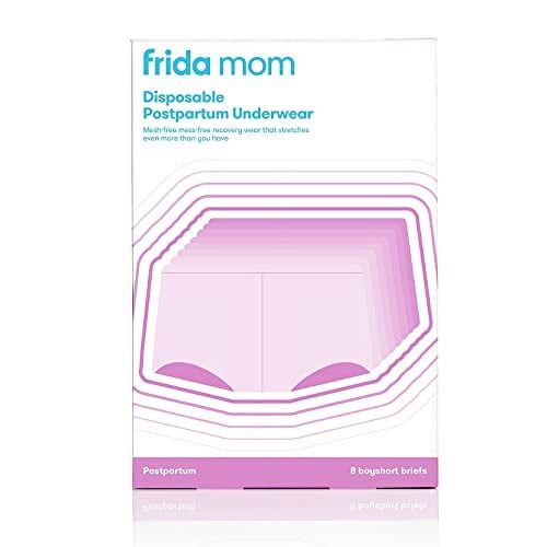 FridaBaby Frida Mom Disposable Postpartum Underwear (Without pad) | Super Soft, Stretchy, Breathable, Wicking, Latex-Free, Boyshort Cut | Regular (8 Count), 28 - 42 Inch