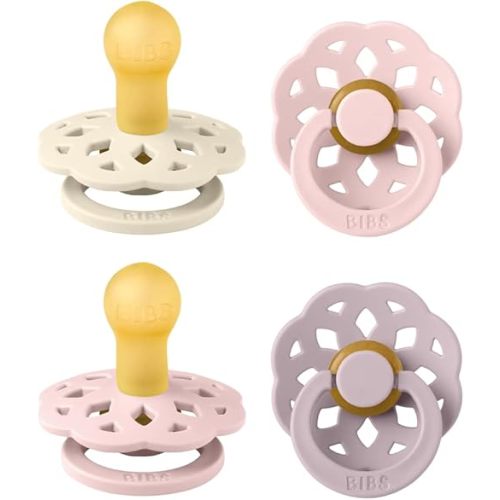 BIBS Boheme Soother 4-Pack | BPA Free Dummy Pacifier | Round Nipple | Natural Rubber Latex | Made in Denmark | Size 0-6 Months | Blossom Mix